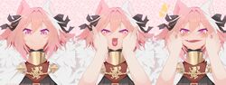  all_male animal_ears astolfo blush cape catboy close fate/apocrypha fate/grand_order fate_(series) male oerba_yun_fang pink_eyes pink_hair ribbons srinitybeast waifu2x watermark 