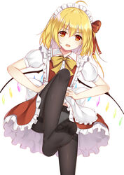  :o ahoge alternate_costume black_pantyhose blonde_hair commentary crystal enmaided feet female flan_(seeyouflan) flandre_scarlet foot_focus foreshortening hair_between_eyes hair_ribbon hands_on_own_hips highres legs looking_at_viewer maid maid_headdress medium_hair no_shoes oerba_yun_fang panties panties_under_pantyhose pantyhose photoshop_(medium) puffy_short_sleeves puffy_sleeves red_eyes red_ribbon ribbon short_sleeves simple_background soles solo thighband_pantyhose toes touhou underwear white_background white_panties wings 