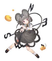  animal animal_ears blush brown_eyes capelet cheese closed_mouth commentary_request dowsing_rod female food full_body grey_hair gwayo head_tilt highres jewelry korean_commentary long_sleeves looking_at_viewer mouse_(animal) mouse_ears mouse_tail nazrin shirt shoes short_hair simple_background skirt smile socks solo tail touhou white_background white_socks 