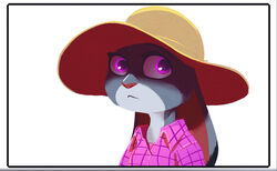  2016 anthro clothed clothing disney feels female fur grey_body grey_fur hat headgear headwear judy_hopps lagomorph leporid looking_at_viewer mammal pink_nose purple_eyes rabbit rockbottomfeeder simple_background solo white_background zootopia 