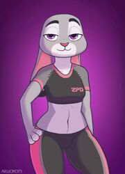  anthro arwokom bottomwear bra clothing disney exercise female judy_hopps jumpsuit lagomorph leporid mammal midriff pants rabbit seductive solo sport sports_bra standing suit underwear workout yoga_pants zootopia 