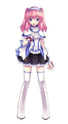  agarest_senki_(series) agarest_senki_2 blush boots bow capelet detached_sleeves elf fantasy female fiona_(agarest_senki) flat_chest frills gimp_(medium) hairband hirano_katsuyuki lowres official_art pink_hair pleated_skirt pointy_ears purple_eyes ribbon simple_background skirt smile solo standing thigh_boots thighhighs twintails white_thighhighs zettai_ryouiki 