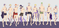  6+boys black_male_underwear blue_male_underwear briefs chocolate_sable commentary_request formaggio gelato ghiaccio hat illuso jojo_no_kimyou_na_bouken male_focus male_swimwear male_underwear melone multiple_boys pesci prosciutto purple_male_underwear risotto_nero sorbet swim_briefs swim_trunks underwear unworn_hat unworn_headwear vento_aureo 