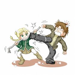  blonde_hair brown_hair elsa elsa_de_sica fight fighting green_eyes gunslinger_girl lauro_de_sica lowres 