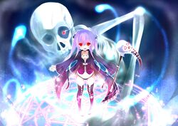  bad_id bad_pixiv_id black_panties blush boots female from_above glowing glowing_eye hair_ornament jewelry long_hair magic_circle memento_(sennen_sensou_aigis) open_mouth panties purple_hair red_eyes reiji_0_g ring scythe sennen_sensou_aigis skeleton skull_hair_ornament thigh_boots thighhighs twintails underwear 