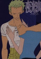  couple hug no_glasses one_piece roronoa_zoro tashigi yakouchuu 