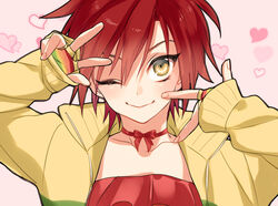  1boy choker commentary_request fingerless_gloves gloves heart male_focus one_eye_closed photoshop_(medium) potti-p red_hair solo tennis_no_ouji-sama tooyama_kintarou yellow_eyes 