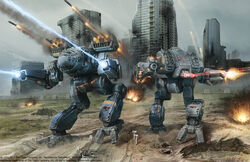  anthony_scroggins_(shimmering_sword) arm_cannon battle battletech building cannon city cityscape commentary contrail crater damaged dirty dust energy_beam energy_cannon english_commentary explosion fire firing glowing insignia mad_cat_(battletech) mad_cat_mk4 mecha military_vehicle missile missile_pod missile_trail non-humanoid_robot realistic reverse-jointed_legs robot rocket_launcher roundel ruins science_fiction smoke smoke_trail sparks vulture_(battletech) vulture_mk4 walker_(robot) walking weapon wolf&#039;s_dragoons 