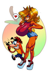  absurd_res activision anthro ass athletic athletic_female bandicoot big_breasts big_butt black_eyes blonde_hair blue_bottomwear blue_clothing blue_nails blue_shorts boots bottomwear breasts clothing colored_nails crash_(series) crash_bandicoot curvy_figure detailed eyebrows eyelashes eyeshadow female fingerless_gloves food footwear frown_eyebrows fruit fur gloves goudadunn green_eyes hair handwear head_tuft hi_res high_heels huge_breasts huge_butt humanoid_pointy_ears hyper hyper_breasts larger_female lips long_ears long_eyelashes long_legs long_nails makeup male mammal marsupial multicolored_body multicolored_fur muscular muscular_butt muscular_female muscular_legs nails navel orange_body orange_fur plant purple_eyeshadow red_boots red_clothing red_footwear red_shoes scut_tail shaded shoes short_tail shorts simple_background size_difference smaller_male snout string tail tan_body tan_skin tawna_bandicoot thick_eyebrows thick_lips thick_thighs toony toony_expression toony_eyes top_heavy tuft two_tone_body two_tone_fur voluptuous wumpa_fruit 