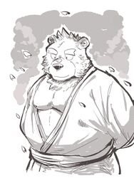  2021 3:4 anthro bear cherry_blossom clothed clothing flower hi_res kemono male mammal moobs nekodon_san nipples overweight overweight_anthro overweight_male plant prunus_(flower) solo 