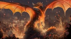  2019 claws day detailed_background digital_media_(artwork) dragon european_mythology feral hi_res horn implied_fire isvoc male membrane_(anatomy) membranous_wings mythological_creature mythological_scalie mythology outside scales scalie solo spines spread_wings tail western_dragon wings 