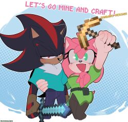  alex_(minecraft) amy_rose anthro clothing cosplay crossover crossover_cosplay dialogue duo english_text eulipotyphlan female fravoccado gloves handwear hedgehog hi_res male male/female mammal melee_weapon microsoft minecraft mojang narrowed_eyes open_mouth open_smile pickaxe_(minecraft) sega shadow_the_hedgehog signature smile sonic_the_hedgehog_(series) steve_(minecraft) sword text weapon xbox_game_studios 