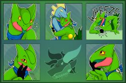  3_fingers aktiloth anthro blep blue_body blush bodily_fluids claws closed_eyes crying_laughing fan_character fingers generation_3_pokemon generation_8_pokemon green_body handkerchief hi_res hug hugging_another inteleon kerchief laugh mega_stone nintendo pokemon pokemon_(species) romantic romantic_couple scalie sceptile sticker tears telegram_sticker tongue tongue_out wheeze yellow_sclera 