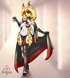  alcohol anthro beverage blood bodily_fluids clothing drinking felid feline female jackalope_(artist) legwear lynx mammal pose solo thigh_highs vampire wine 