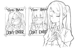  3girls a-91_(girls&#039;_frontline) ahe_gao bartender blush closed_eyes commentary_request crossover drunk english_text engrish_text eyepatch girls&#039;_frontline greyscale jill_stingray m16a1_(girls&#039;_frontline) mole mole_under_eye monochrome multiple_girls one_side_up poster_(object) protected_link ranguage taniya v va-11_hall-a wanted 