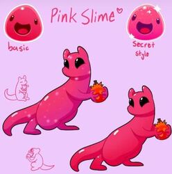  ambiguous_gender black_eyes duo feral food fruit glistening glistening_body ifhy low_res pink_body pink_slime_(slime_rancher) plant rain_world slime slime_(slime_rancher) slime_rancher slugcat tapering_tail videocult 