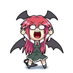  0_0 animated animated bad_google+_id bad_id breasts chibi commentary dancing daniel_renard demon_girl demon_tail dithering dress dress_shirt english_commentary female full_body hands_up head_wings koakuma long_hair looping_animation lowres medium_breasts necktie o_o open_mouth outstretched_arms outstretched_hand parody red_eyes red_hair sharp_teeth shirt simple_background skirt skirt_set solo tail tail_wagging teeth toon_(style) touhou vest white_background wings 