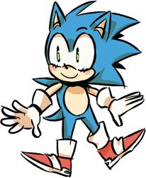  2016 5_fingers anthro armwear big_eyes big_head biped blue_body blue_fur blue_hair blush clothing eulipotyphlan fingers footwear fur gloves green_eyes hair handwear hedgehog looking_aside low_res male mammal mostly_nude sega shoes simple_background smile socks solo sonic_the_hedgehog sonic_the_hedgehog_(series) toony white_armwear white_background white_clothing z-t00n 