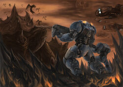  2boys alien armor battle battlecruiser_(starcraft) chinese_commentary commentary_request duan_henglong flying giant giant_monster glowing gun heavy_machine_gun helmet holding holding_gun holding_weapon machine_gun marine_(starcraft) military_vehicle monster multiple_boys mutalisk no_humans photoshop_(medium) power_armor power_suit science_fiction spacecraft starcraft starfighter terran ultralisk war weapon wraith_(starcraft) zerg_(starcraft) 