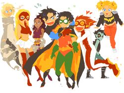  arrowette bart_allen black_hair blonde_hair blue_eyes bodysuit cassandra_sandsmark dark_skin dc_comics domino_mask empress empress_(dc) flying greta_hayes impulse lobo long_hair mask nisshie pale_skin robin_(dc) secret secret_(dc) superboy tim_drake twintails wonder_girl young_justice 