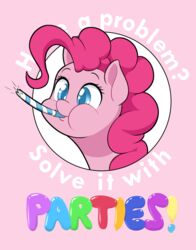  2017 balloon balloon_font blue_eyes digital_media_(artwork) dstears earth_pony english_text equid equine eyelashes female friendship_is_magic fur glistening glistening_balloon glistening_text hair hasbro horse inflatable mammal mane my_little_pony noisemaker party_horn pink_background pink_body pink_fur pink_hair pinkie_pie_(mlp) pony shaped_balloon simple_background solo text 