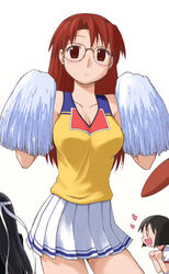  artist_request azumanga_daiou breasts cheerleader glasses heart kaori_(azumanga_daiou) large_breasts lowres mizuhara_koyomi multiple_girls pom_poms sakaki 