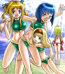  blonde_hair blue_eyes blue_hair busou_renkin mitsurou muto_mahiro mutou_mahiro scar swimsuit tsumura_tokiko yellow_eyes 