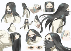  1boy anko_(tkg0705) as_nodt black_hair bleach bleach:_sennen_kessen-hen blood commentary_request long_hair male_focus mask multiple_views quincy_(bleach) smile spikes tears vollstandig wandenreich 