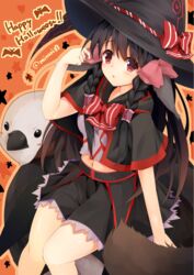  animal_ears bad_id bad_pixiv_id black_hair brown_eyes capelet cocopo female halloween hat long_hair minari_(minari37) rulutieh solo utawarerumono utawarerumono:_itsuwari_no_kamen witch_hat 