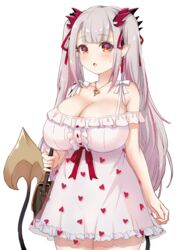  :o bag blunt_bangs blush bow breasts buttons center_frills cleavage commentary_request cowboy_shot demon_girl demon_horns demon_tail dress expressionless female frilled_dress frills grey_hair groin hair_ribbon handbag heart heart_print highres honey_strap horns jyaco large_breasts long_hair looking_at_viewer medium_bangs multicolored_hair nanashi_inc. open_mouth pink_hair pointy_ears print_dress red_bow red_horns red_ribbon ribbon short_dress simple_background solo streaked_hair suou_patra tail transparent_background two-tone_hair virtual_youtuber white_bow white_dress 