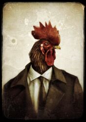  2021 anthro avian beak bird chicken chicken_police clothed clothing feathers galliform gallus_(genus) half-length_portrait jacket jewelry male necklace phasianid portrait santino_&quot;sonny&quot;_featherland shirt signature skia solo topwear 