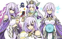  aura bare_shoulders breasts cape chibi circlet corruption cup dark_aura dark_persona fire_emblem fire_emblem:_genealogy_of_the_holy_war fire_emblem_heroes flower food holding holding_cup holding_flower holding_food ice_cream jewelry julia_(crusader_of_light)_(fire_emblem) julia_(fire_emblem) julia_(heart_usurped)_(fire_emblem) julia_(scion)_(fire_emblem) long_hair long_sleeves looking_at_viewer mind_control multiple_girls open_mouth purple_cape purple_eyes purple_hair red_eyes ring seliph_(fire_emblem) simple_background smile teacup wide_sleeves yukia_(firstaid0) 