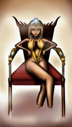  1girls big_breasts blonde_hair blue_eyes choker crossed_legs dominatrix egyptian egyptian_clothes egyptian_headdress female_only firefly_flyhigh isis_(summoners_war) nonude queen summoners_war thick throne 