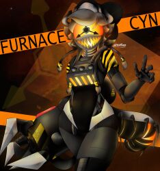  cyn_(murder_drones) daemon_engine demon_engine female fnafkat glitch_productions glowing glowing_eyes glowing_mouth hazard_stripes hi_res humanoid machine monster murder_drones robot solo thick_thighs wide_hips 