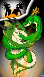  absurd_res anthro dragon dragon_ball dragon_ball_z duo eastern_dragon female gender_transformation hi_res horn human hypnosis immelmann legless male male/male mammal mind_control muscular mythological_creature mythological_scalie mythology porunga scalie shenron spiral_eyes transformation wish_dragon 