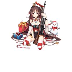  battle_rifle bell black_skirt blush bow bra breasts brown_hair candy candy_cane christmas female food full_body gift girls&#039;_frontline gun hair_ornament hat holding holding_gun holding_weapon jianren lightning_bolt_hair_ornament lightning_bolt_symbol long_hair looking_at_viewer m21 m21_(girls&#039;_frontline) m21_(xmas_at_home)_(girls&#039;_frontline) medium_breasts midriff multicolored_hair official_alternate_costume official_art red_eyes red_hair ribbon rifle santa_hat scope skirt snowman solo striped_clothes striped_ribbon striped_thighhighs thighhighs transparent_background underwear weapon 