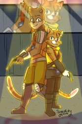  avocato clothing costume domestic_cat duo father_(lore) felid feline felis final_space hi_res jesse_cat little_cato mammal parent_(lore) son_(lore) source_request syaokitty tenyo_cat ventrexian 