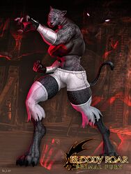  3:4 abs absurd_res anthro big_breasts bloody_roar breasts claws clothing felid feline female fighting_pose fur grey_body grey_fur hi_res konami leopard mammal muscular muscular_anthro muscular_female pantherine pose shina_(bloody_roar) solo thick_thighs torn_clothing venjiiart were werefelid werefeline 