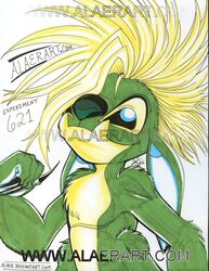  2006 4_arms alaer alien black_claws black_eyes blonde_hair character_name chopsuey_(lilo_and_stitch) claws colored_pencil_(artwork) deathhawk disney distracting_watermark ears_down english_text experiment_(lilo_and_stitch) fur green_body green_fur green_nose hair lilo_and_stitch looking_at_viewer mixed_media mohawk multi_arm multi_limb pivoted_ears simple_background smile solo text traditional_media_(artwork) url watermark white_background yellow_body yellow_fur 