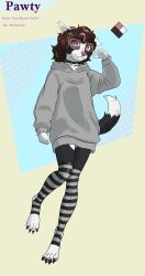  absurd_res anthro black_clothing black_collar black_legwear black_stockings bone_collar_tag border_collie bottomless brown_hair canid canine canis clothed clothing collar collar_tag collie digitigrade domestic_dog ear_piercing ear_ring eyewear female fur gold_ear_ring grey_clothing grey_hoodie grey_topwear hair happy herding_dog hi_res hoodie legwear mammal model_sheet mrowley66 multicolored_body multicolored_fur multicolored_hair nude pastoral_dog pattern_clothing pattern_legwear pattern_stockings pawty piercing pink_eyes pink_nose ring_piercing sheepdog solo standing stockings striped_clothing striped_legwear striped_stockings stripes tail text text_on_collar_tag topwear wearing_collar 