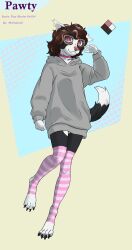  absurd_res anthro bone_collar_tag border_collie bottomless brown_hair canid canine canis clothed clothing collar collar_tag collie digitigrade domestic_dog ear_piercing ear_ring eyewear female fur gold_ear_ring grey_clothing grey_hoodie grey_topwear hair happy herding_dog hi_res hoodie legwear mammal model_sheet mrowley66 multicolored_body multicolored_fur multicolored_hair nude pastoral_dog pattern_clothing pattern_legwear pattern_stockings pawty piercing pink_collar pink_eyes pink_nose pink_stockings ring_piercing sheepdog solo standing stockings striped_clothing striped_legwear striped_stockings stripes tail text text_on_collar_tag topwear wearing_collar 