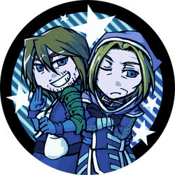  2boys blonde_hair brown_hair cape gwendal lockswell lowres male male_focus multiple_boys valkyrie_profile valkyrie_profile_covenant_of_the_plume 