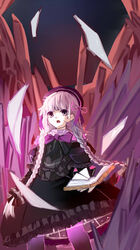  bad_id bad_pixiv_id book braid broken_glass fate/extra fate_(series) female glass gothic_lolita hat highres lanlanlu_(809930257) lolita_fashion long_hair nursery_rhyme_(fate) purple_eyes solo twin_braids very_long_hair white_hair 