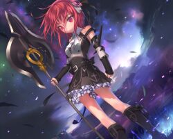  gothic red_eyes red_hair sky spear uni 