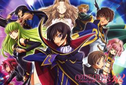  4girls 5boys absurdres anya_alstreim ashford_academy_school_uniform black_hair blonde_hair blue_eyes brown_hair c.c. closed_eyes code_geass gino_weinberg green_eyes green_hair highres kimura_takahiro knights_of_the_round_uniform kouzuki_kallen lelouch_vi_britannia li_xingke long_hair multiple_boys multiple_girls nunnally_vi_britannia official_art order_of_the_black_knights_uniform pink_hair purple_eyes red_hair rolo_lamperouge scan school_uniform short_hair 