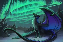  2021 3:2 ambiguous_gender aurora_(phenomenon) borealis claws detailed_background digital_media_(artwork) dragon european_mythology feral horn membrane_(anatomy) membranous_wings mythological_creature mythological_scalie mythology neotheta night outside scales scalie sitting solo spines tail western_dragon wings 