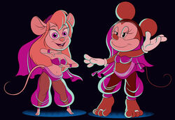  absurd_res anthro belly_dancer bracelet breasts buckteeth chadrocco chip_&#039;n_dale_rescue_rangers clothing dancing digit_ring disney duo feet female gadget_hackwrench hair harem_outfit hi_res jewelry looking_at_viewer mammal minnie_mouse mouse murid murine ring rodent teeth toe_ring toes translucent translucent_clothing 