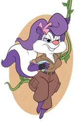  absurd_res accessory anthro barefoot bow_(feature) bow_accessory bow_ribbon chadrocco chest_tuft feet female fifi_la_fume gem hair_accessory hair_ribbon hairbow hi_res mammal mephitid plant ribbons skunk solo swing tiny_toon_adventures tuft vines warner_brothers 