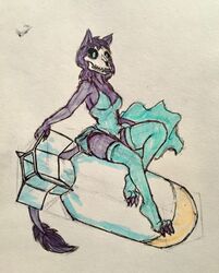  anthro bomb bone breasts canid canine canis claws clothed clothing dress explosives female legwear malo mammal marsh_(marshthemalo) pinup pose scp-1471 scp-1471-a scp_foundation skull skull_head solo thigh_highs traditional_media_(artwork) victordantes wolf 