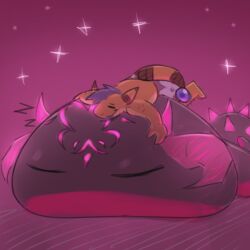  1:1 anthro black_body duo feral goo_creature horn luster_slimes_queen magenta_body male male/male neeco_neecoola nintendo on_top pokemon pokemon_(species) romantic romantic_couple ruffleztheampharos size_difference sleeping slime spikeball_tail star suchlambada17 